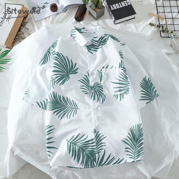

siteweie summer fashion men's casual button hawaii print beach short sleeve quick dry blouse hawaiian shirt mens cotton l2091, White;black
