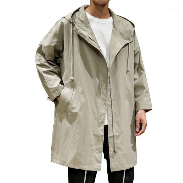 

2019 autumn new casual trench coat men brand fashion medium long sleeve solid pocket trench jacket men loose windbreaker1, Tan;black