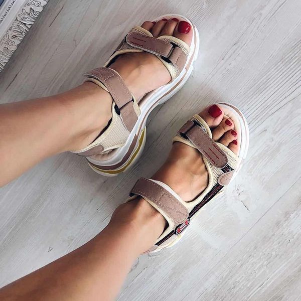 

solid sport platform women sandals classics fashion beach ladies sandals open toe ankle strap lowoutdoor platform women shoes y200702, Black