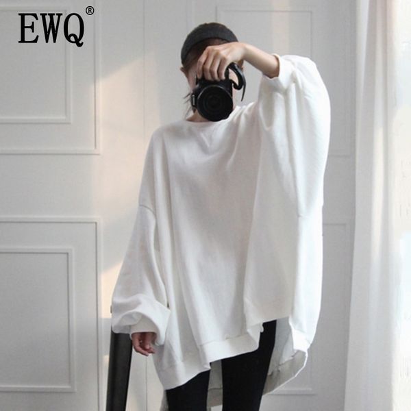 

[ewq] new spring autumn fashion long sleeve round collar solid patchwork pullovers casual sweatshirt women ac300 201102, Black