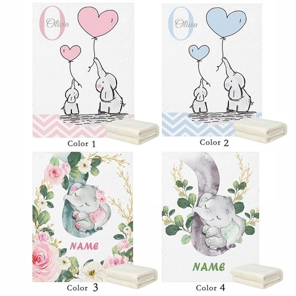 

lvyziho personalized name elephant and balloon baby 30x40 /48x60 inches - fleece blanket y201009
