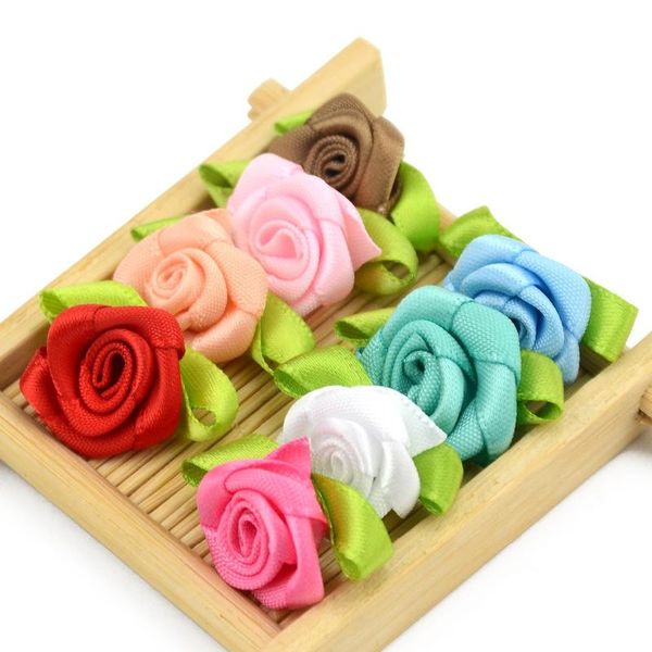 

50 pcs 2cm artificial silk mini rose flowers heads make satin ribbon diy craft scrapbooking applique for wedding de jllesq
