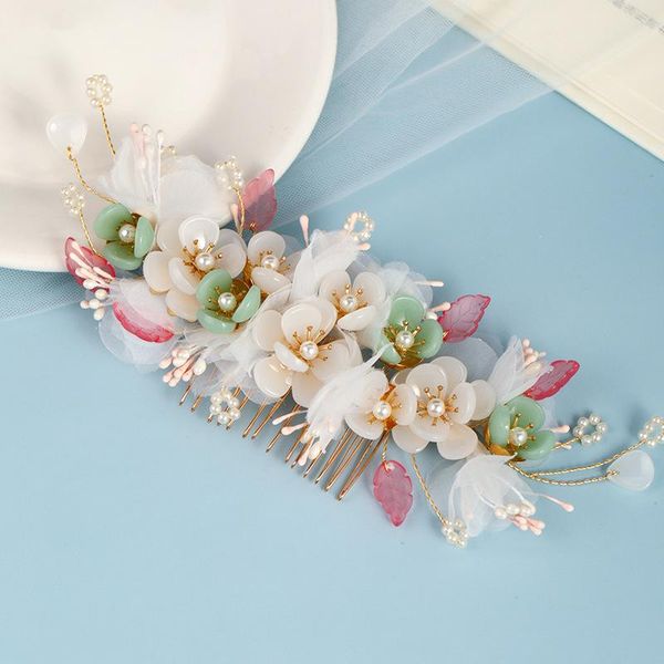 

handmade crystal pearls flower hair combs traditional chinese hairpins clips headbands for women bride wedding hair jewelry, Golden;silver