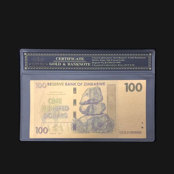 

2018 selling color zimbabwe banknote 10 dollar gold banknote in 24k gold banknote with coa frame for collection and gift wmtadu