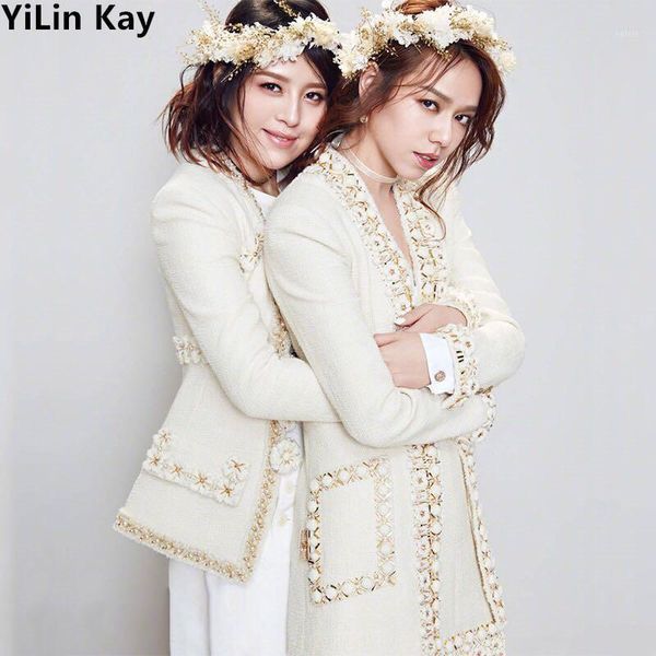 

2020 brand lady winter flower nail bead woolen jacket coat women vintage casaco femme warm tweed jacket elegant overcoat1, Black;brown