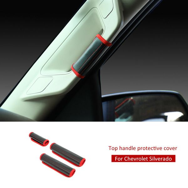 

black car handle protective cover leather 3pc for chevrolet silverado gmc sierra 2014-2018 interior accessories