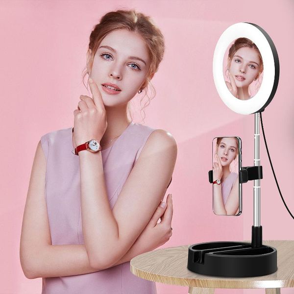 

flash heads 6.3 inch ring light with mirror flexible stand led camera selfie pography po fill for video makeup