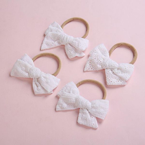 

hair accessories 4pcs big bows hollow out lace nylon headbands 11*6.5 cm wheel style knotbows stretchy hairbands baby girls headwear, Slivery;white