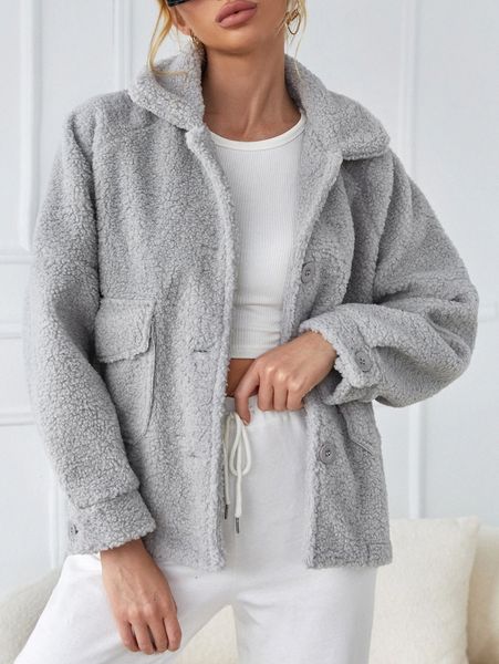 

flap pocket raglan sleeve teddy jacket 21ni#, Black;brown