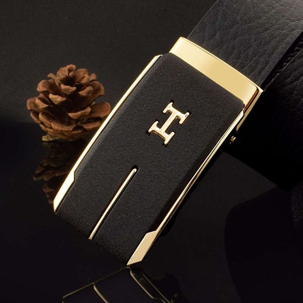 

head leather automatic button teeth hole no card slot men's korean fashion belt, Black;brown