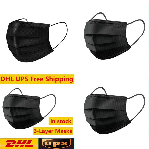 

dhl ups black disposable 3-layer protection mask with earloop mouth face sanitary outdoor maskso