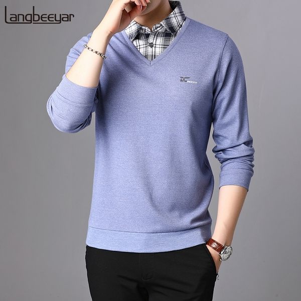 Nova marca de moda camisola homens pulseira camisa camisa gola magro ajuste jumpers knitwear v pescoço inverno estilo coreano casual homens roupas 201022