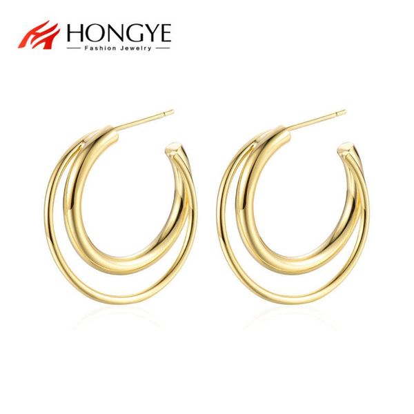 

hongye smooth exquisite punk double big circle hoop earrings for women girl wedding party new style 2020, Golden;silver