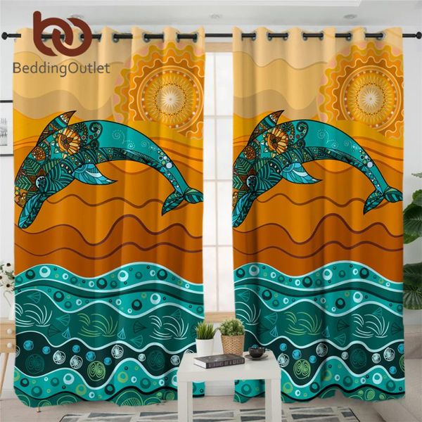 

beddingoutlet jumping dolphin living room curtain turquoise animal luxury curtains ethnic flower sunshine window curtain rideaux