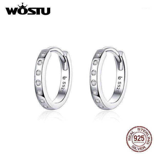 

hoop & huggie wostu crystal circle earrings 925 sterling silver korean style zircon for women wedding minimalist jewelry cte1011, Golden;silver