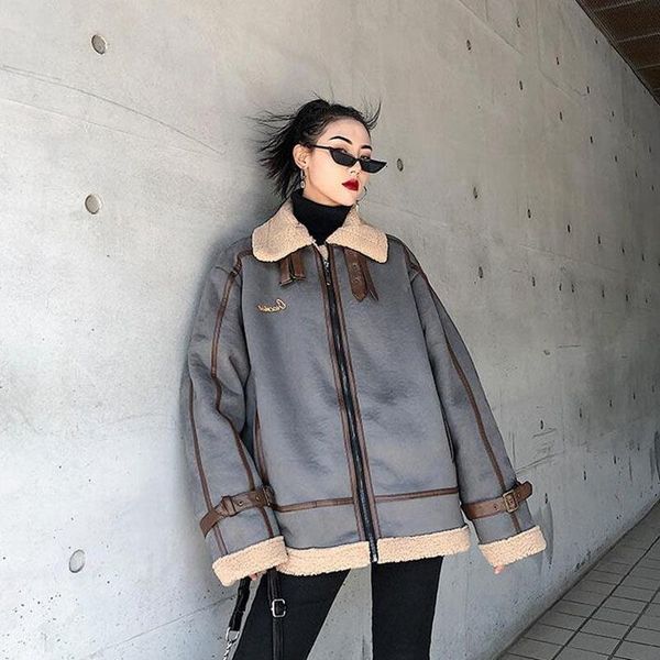 

2021 winter cashmere coat patchwork parka hip hop jackets for women fleece thickening warm outwear windbreaker streetwear bomber, Black;brown