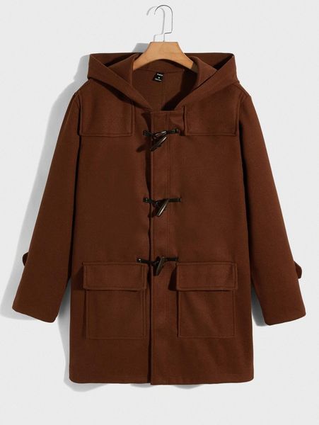 

men flap pocket duffle overcoat 726f#, Black;brown