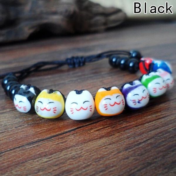 

1 pcs handmade cute ceramic lucky cat charm beaded bracelet fortune wish gifts men women bracelets, Golden;silver