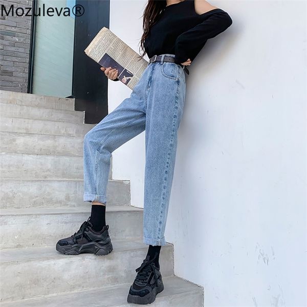 

mozuleva vintage high waist straight jeans pant for women streetwear loose female denim jeans buttons zipper ladies jeans 201225, Blue