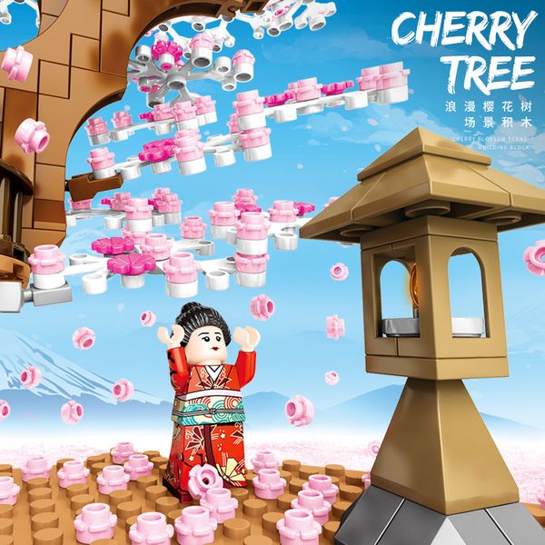 

601076 cherry blossom streets view mid-levels cherry view model girl puzzle assembled building block toy model