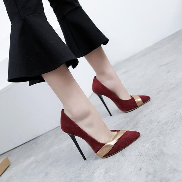 

european and american spring new high-heeled shoes thin heel pointy mix and match show thin single shoes1, Black