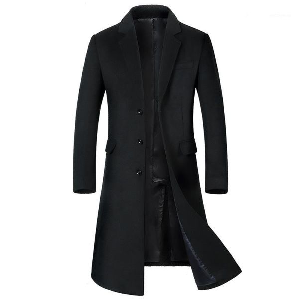 

2020 autumn and winter new solid color woolen overcoat men simple trench coat korean youth slim fit mid length cashmere coat1, Black