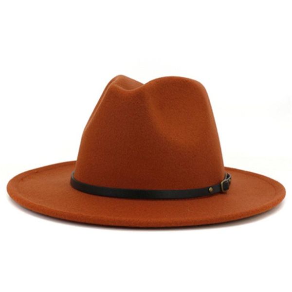 

women hats wide brim solid color with band belted autumn winter hats classic formal dress felted vintage camel khaki fedora hat, Blue;gray