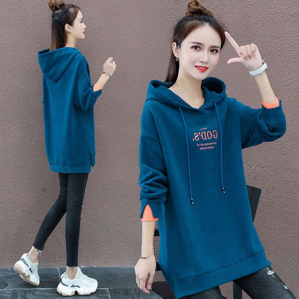 

hooded sweater women's middle long new loose korean style junior coat in spring and autumn of 2020, Black