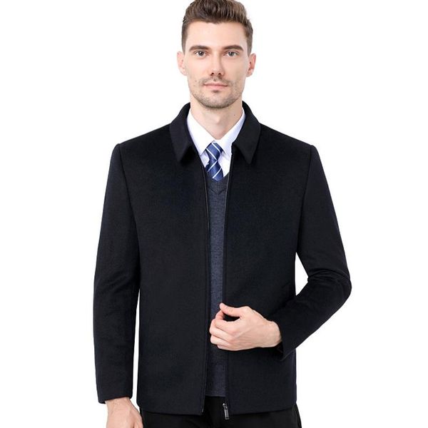 

mark the eu middle-aged and old wool jacket men brief paragraph fall and winter leisure upset dad cashmere coat, Black