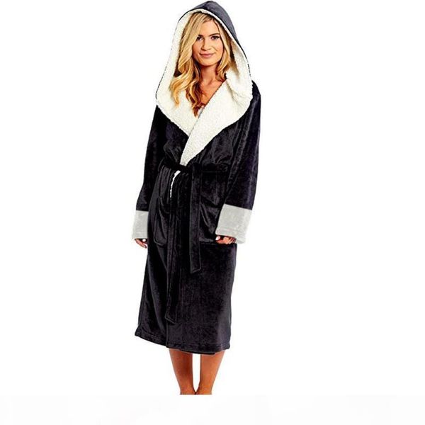 

hooded women bathrobe winter thick warm flannel bath robe plus size 5xl couples night dressing gown double-layer men nightgown, Black;red