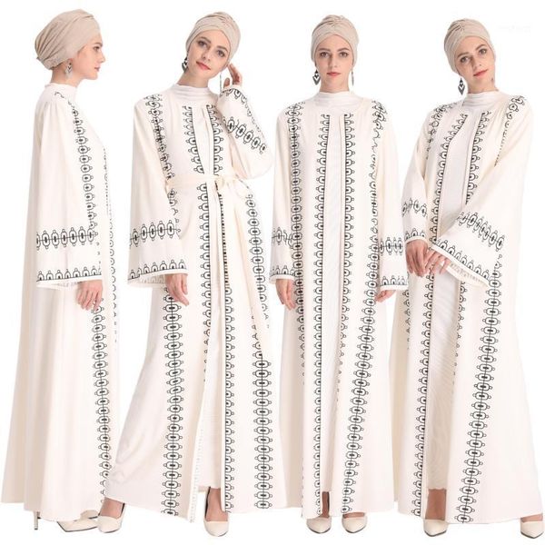 

muslim women abaya open kimono printed flare sleeve arab middle east maxi robe ramadan islamic clothing gown dubai kaftan new1, Red