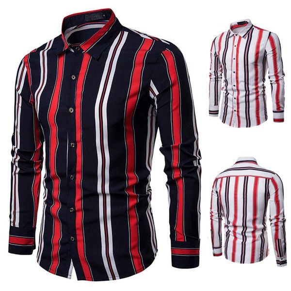 

men's casual shirts spring shirt fashionable double-color strip body design dynamic turn-collar long-sleeve, White;black