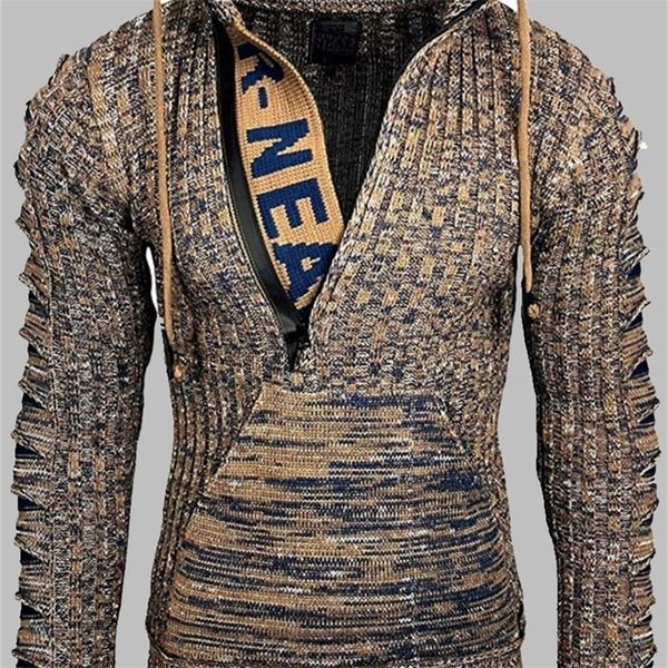 

autumn winter men sweater vintage hooded zipper warm knitted pullovers men's casual long sleeve slim knitwear sweaters plus size 201214, White;black