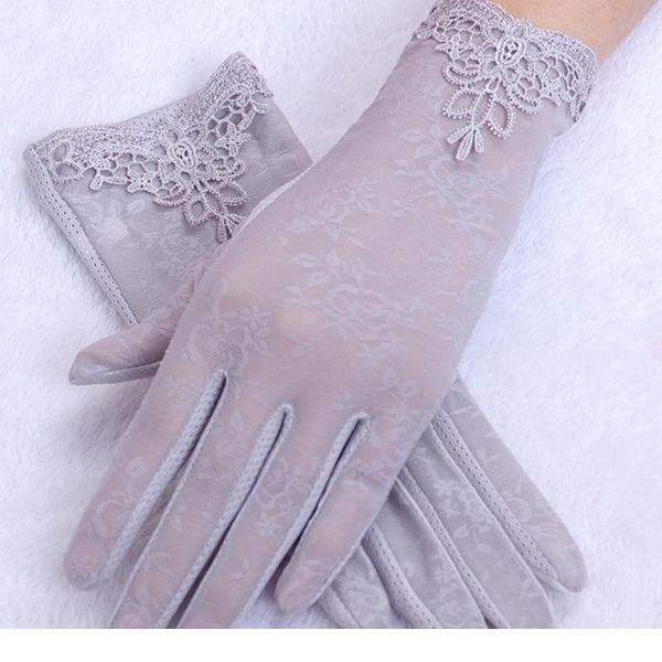

summer women uv sunscreen short sun screen pearl flowers gloves thin ice silk lace touch screen lady driving glov jllnac, Black