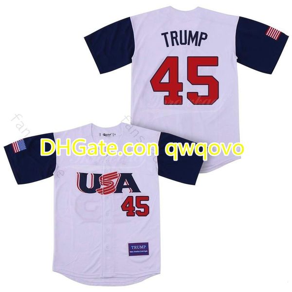 

mens #45 donald trump commemorative edition 100% stitched baseball jerseys donald trump white baseball jersey shirt size s-xxxl, Blue;black