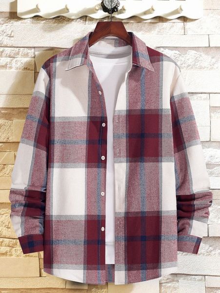 

men plaid print shirt without tee 51tq#, White;black