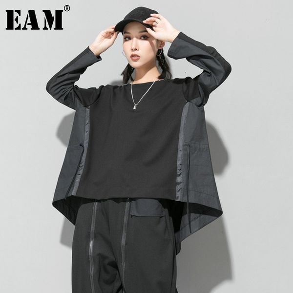 

[eam] loose fit black back long oversized sweatshirt new round neck long sleeve women big size fashion spring autumn 1d687 201102