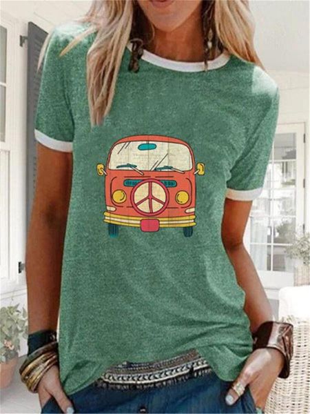 

bus print 2020 summer plus size women tshirts o-neck short sleeve patchwork harajuku t shirt female vogue aesthetic clothes, White
