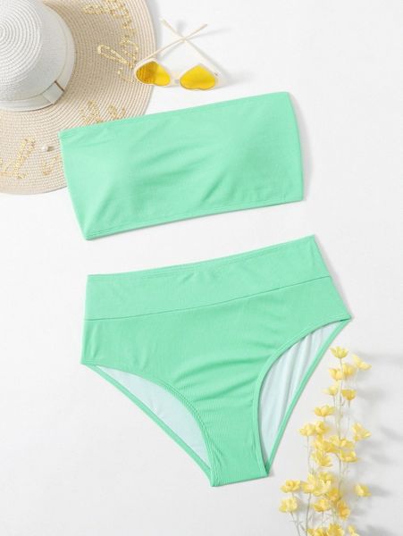 

plus bandeau high waisted bikini swimsuit c8pl#, Black
