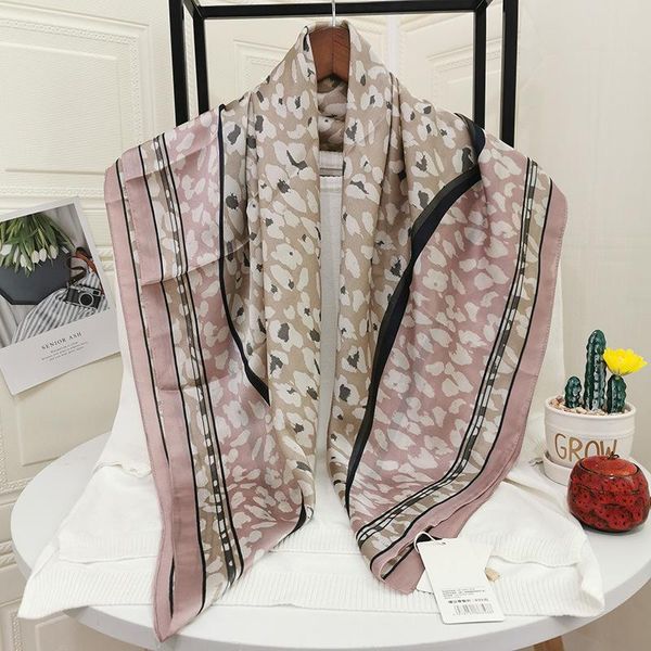 

new style korean-style silk scarves leopord pattern grey pink kerchief women's decoration sun-resistant versatile neckerchief fe, Blue;gray