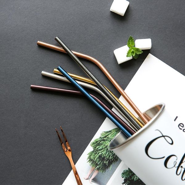 

6*215mm colorful reusable drinking 304 stainless steel metal straw for mugsoutleto4fb