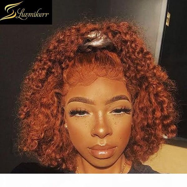 

short bob curly hd transparent lace frontal wigs for black women colored orange ginger water wave deep part wigs human hair 150%, Black;brown