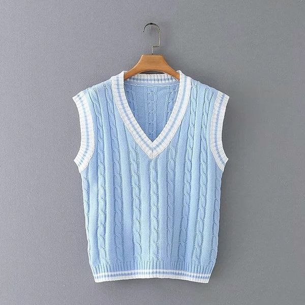

2021 new outfit europe and the united states institute of fashion v-neck bump color wind knitted vest female tjlp, White;black