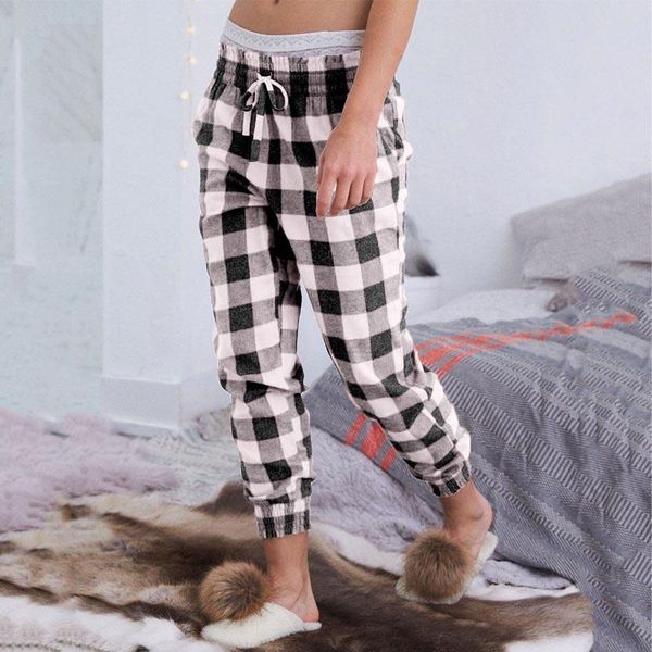 

new women pants spring plaid print loose casual harem pants female drawstring pocket sweatpants women vintage fashion streetwear, Black;white