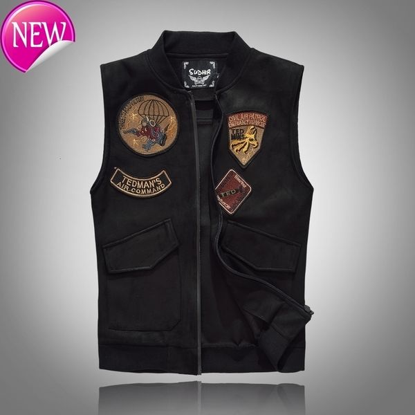 

spring autumn 2020 black solid color denim vest men's punk rock style waistcoat motorcycle sleeveless jacket