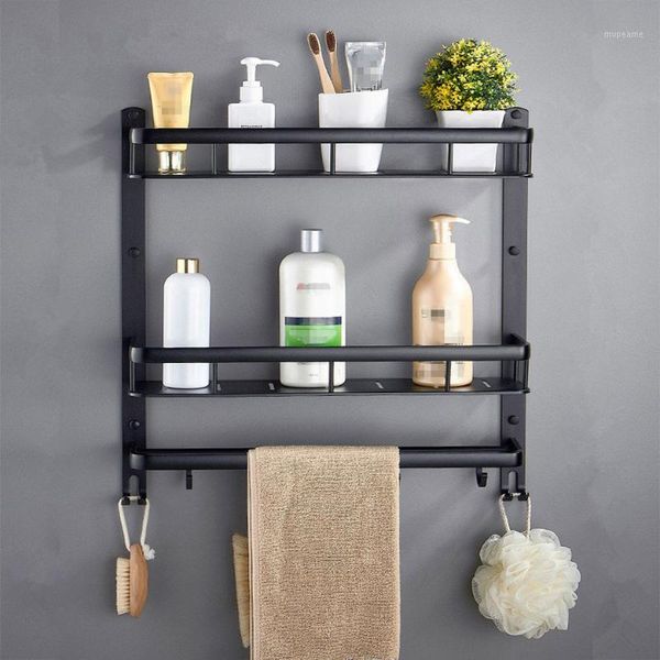 

bathroom shelves black shelf aluminum shower caddy corner bath towel rack with bar hook hair dryer holder etagere salle de bain1