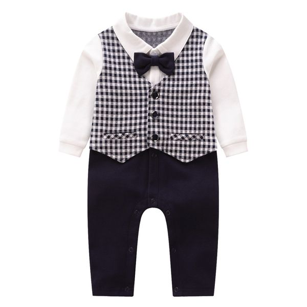 

2020 new baby clothes boys plaid vest gentleman suit children's clothing british long-sleeved gentleman dress romper, Blue