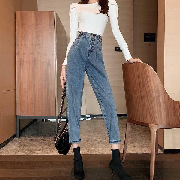 

high waist vintage jeans women mom boyfriend denim jeans retro boyfriend denim loose harem pants 20201, Blue