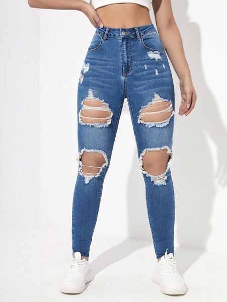 

high waist ripped skinny jeans j9tu#, Blue