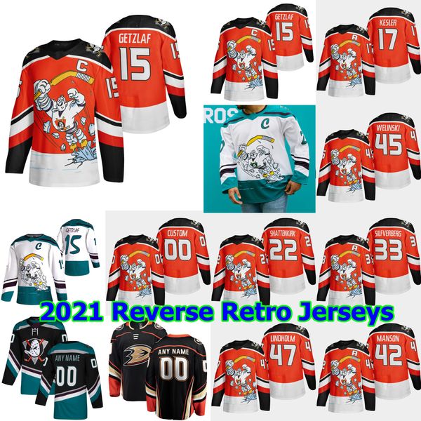 

anaheim ducks 2021 reverse retro hockey jerseys carter rowney hampus lindholm marcus pettersson chad johnson michael del zotto custom stitch, Black;red